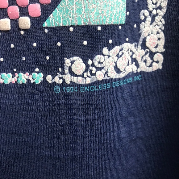 Vintage} 90's Puffy Glitter Rose Graphic T-Shirt - Picture 4 of 5